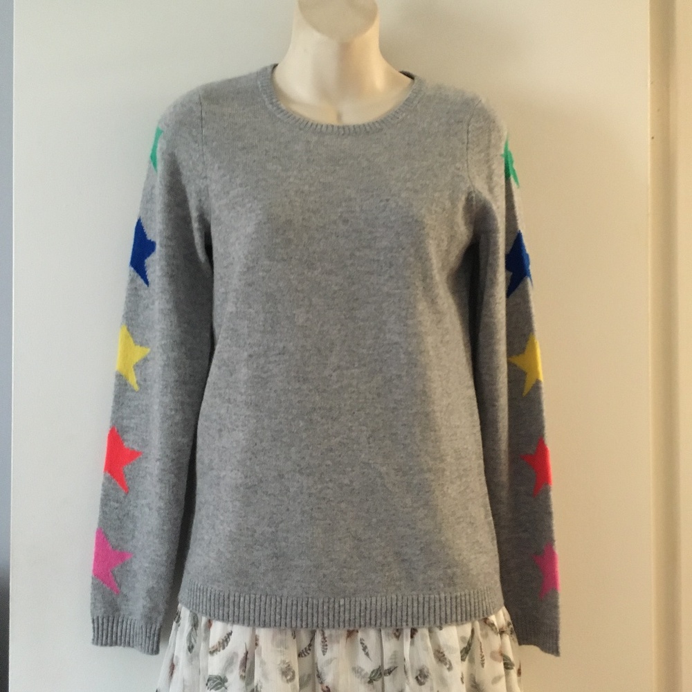BLOOMINGDALE’S 100% Cashmere Intarsia Star Print Crew Sweater XS
